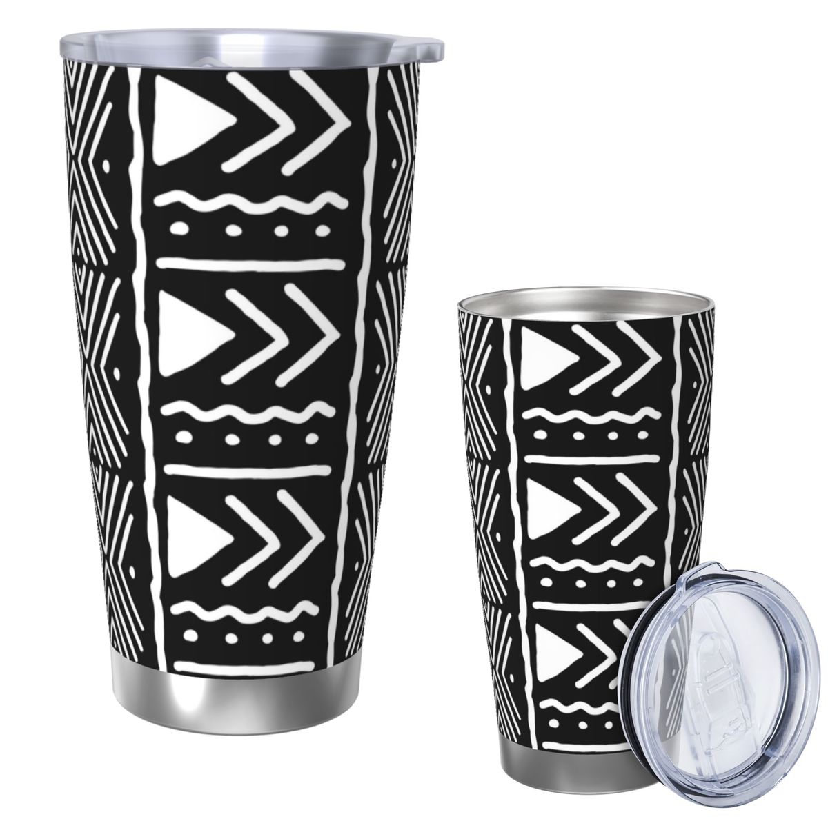 Tumbler 20Oz White - Czarno-biały afrykański wzór bogolan plemienny, kubek